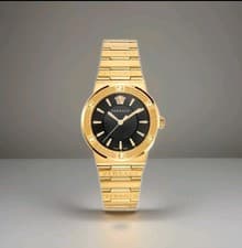 Image of Versace VEVH00820 Greca Logo black gold Stainless Steel Unisex Watch NEW