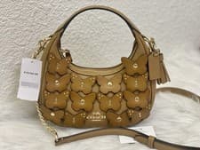 Image of Coach Carmen Mini Crossbody Bag With Butterfly Applique Honey Brown Gold CAK88