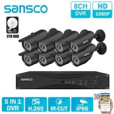Image of SANSCO HD 1080P 8CH DVR CCTV Security Camera System Home Outdoor with Hard Drive