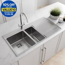 Image of Sinkoro 1.5 Bowl Kitchen Sink Square Inset Stainless Steel Right Hand Drainer