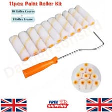 Image of 4" Inch Microfibre Paint Roller With Handle Emulsion Decorate (11 Pieces Set)