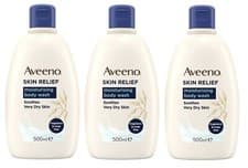 Image of 3 x Aveeno Skin Relief Moisturising Body Wash 500ml Soothes Very Dry Skin