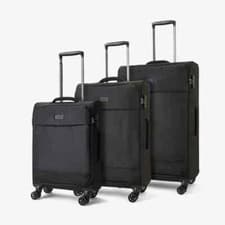Image of ROCK Paris Soft Suitcases set of 3 pcs in 8 Wheels Trolley  TR-0264-BLK Set 3 pc