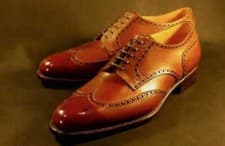 Image of Men's Handmade Genuine Tan Leather Cognac Derby Oxford Brogue Lace Up Shoes