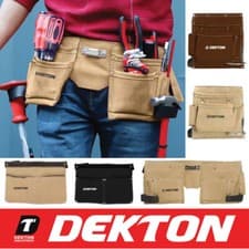 Image of Dekton Leather Double Tool Pouch 2/5/10 Pocket Bulider Toolbelt Adjustable Work