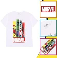 Image of Marvel Avengers Team Stripes Kids White T-Shirt - 5-10yrs