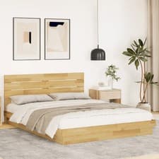 Image of WALPLUS Solid Wood Oak Bed Frame with Headboard 150x200 cm King No Mattress
