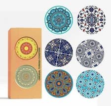 Image of Drink Coasters Set Turkish Moroccan Design Round Coaster Tea Coffee Cup Mat