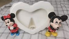 Image of Vintage Disney Japan Ceramic Mickey Minnie Mouse Heart Shaped Photo Frame