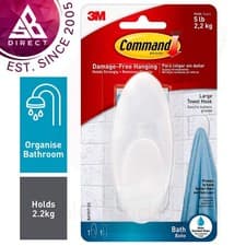 Image of 3M Command Bathroom Large Towel Hook with Water Resistant Strips│1pk│BATH17-ES