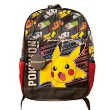 Image of Pokemon Pikachu Backpack Black Red Blue Multi Character School Bag 16 Inch