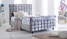 Image of Cubex Double Crushed Soft Velvet Fabric Chesterfield Sleigh Bed Frame | Mattress