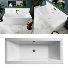 Image of Nuie Asselby Straight Square Double Ended Acrylic Bath Tub & Panels Bathroom