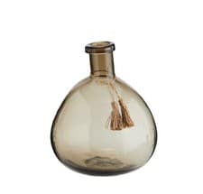 Image of Large Coffee Glass Botanical Bottle Vase Jute Tassels Organic Flower Vase, D24cm
