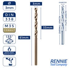 Image of HSS Gold Cobalt Jobber Drill Bit - For Drilling Stainless Steel & Hard Steels