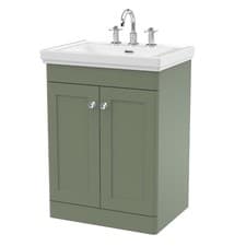 Image of Nuie Classique 600mm Basin Vanity Unit 3 Tap Hole Traditional Satin Green Unit