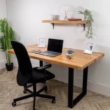 Image of Solid Oak Industrial Wooden Desk | Wood Home Computer Office Gaming Workstation