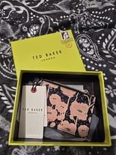 Image of BNWT Ted Baker Zipped Card Holder Purse Black Pink Leather