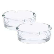 Image of 2 Glass Ashtray Cigarette Smoking Round Ash Tray Clear Stackable Home Pub Garden