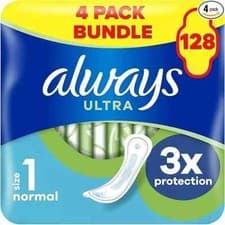 Image of Always Ultra Normal Sanitary Pads Without Wings, Size 1 – 128 Pads