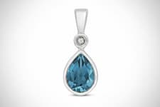 Image of London Blue Topaz and Diamond Pear Teardrop Pendant 9ct White Gold Real Stones
