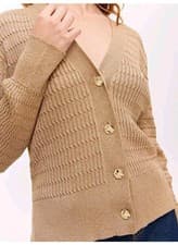 Image of BNWT TU Metallic Gold Shimmer Cable Knitted V Neck Lurex Cardigan. Sz 10.