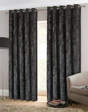 Image of Crush Crushed Velvet Eyelet Ring Top Lined Curtains Grey Silver Opulence