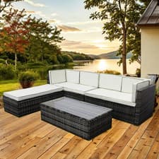 Image of 6 Seaters Rattan Garden Furniture Sofa Lounge Set - In/Outdoor Cushions Included