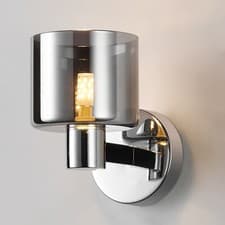 Image of Modern Wall Light, Indoor Wall Lamp with Chrome Finish & Smoked Glass