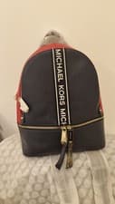 Image of Michael Kors Rhea Zip Medium Leather Backpack - Black And Red