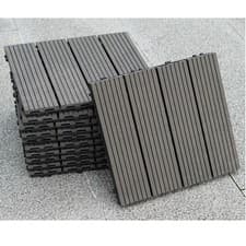 Image of 11x Black WPC Composite Decking Tiles Interlocking Outdoor Garden Patio Flooring