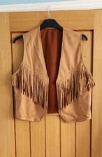 Image of Mens Country Western Suede Style Brown Fringe Vest Size S Brand New In Packaging
