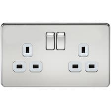 Image of Knightsbridge Screwless Flatplate 13A DP 2 Gang Switched Socket Polished Chrome