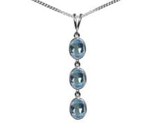 Image of 9ct White Gold Natural Blue Topaz Triple Oval Pendant & Necklace British Made