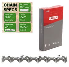 Image of 10" OREGON 90PX040 Chainsaw Chain 3/8" .043" (1.1mm) 90PX040E 90SG040