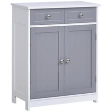 Image of kleankin Bathroom Floor Storage Cabinet w/ 2 Drawers Door Cupboard Grey White