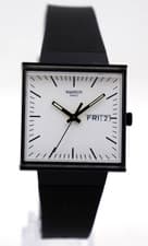 Image of New Swiss Swatch WHAT IF…BLACK? Bio-Ceramic Date Watch 33mm x 33mm SO34B700 $115