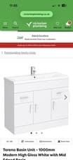 Image of White Bathroom Vanity Unit with Sink Basin and Storage Cupboard 1000mm