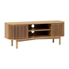 Image of Oak TV Unit 130cm Linea Small Slatted Media Cabinet Stand Modern Scandinavian