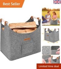 Image of Elegant XL Dove Grey Felt Log Basket with Reinforced Handles - Versatile Storage