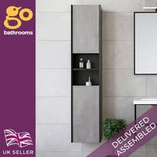 Image of Grey Bathroom Storage Cupboard Wall Hung Tall Upright Bathroom Cabinet 1700mm