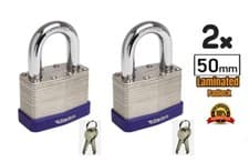 Image of 2x Laminated Padlocks Steel Short Shackle Riveted Body - Weatherproof - Set of 2