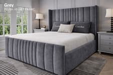 Image of OTTOMAN WINGED BED FRAME PLUSH VELVET Upholstered Gas Lift Double & King Size