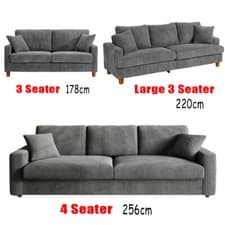 Image of 2/3/4 Seater Corduroy Sofa with 2 Pillows Jumbo Cord Modern Couch Love Seat Home