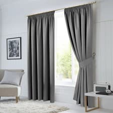Image of Thick Thermal Blackout Curtains Pencil Pleat Ready Made Pair & 2 Tie Backs