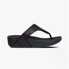 Image of FitFlop Lulu TOE-Thongs Womens Synthetic Slip-On Comfort Black Glitter Sandals