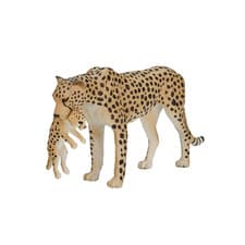 Image of Figurine Cheetah Female with Cub 14x14x6cm HandPainted Resin Spotted Golden mini