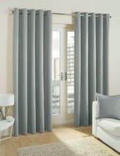 Image of Pair Eyelet Grey Curtains Blackout DIM OUT Thermal 52 x 90 inches 135cm x 229cm