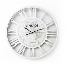 Image of Wall Clock Large 60cm White Vintage World Map Shabby Chic Home Decor Gift Lounge