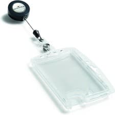 Image of Durable Enclosed Duo Security Pass Holder 54x87mm with Badge Reel Holds 2 ID/Sec